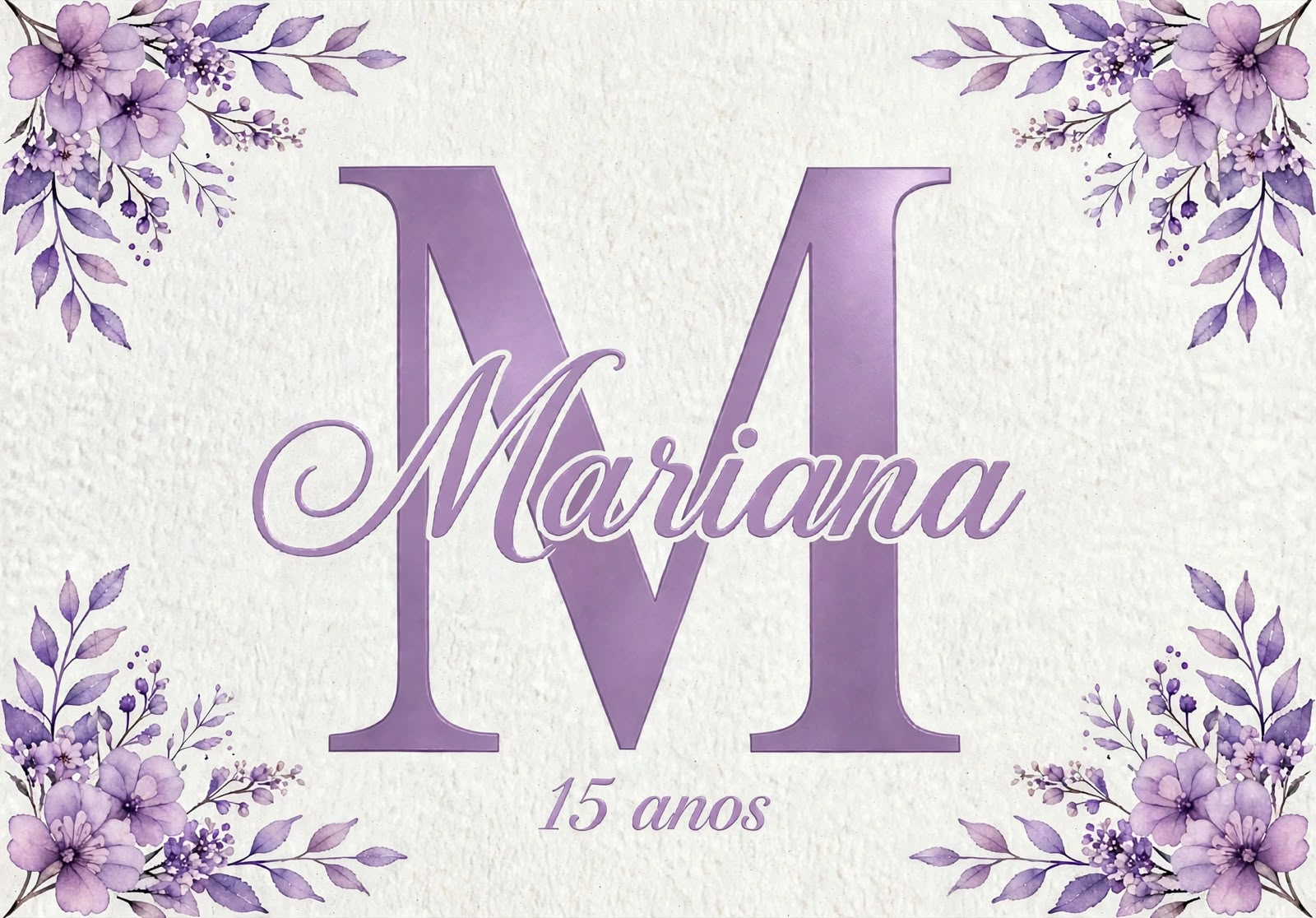 Monograma M, Mariana, 15 anos, com flores lavanda